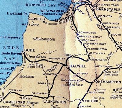 Halwill_0 An extract from a map of the Southern Railway network that they used to have in the carriages.